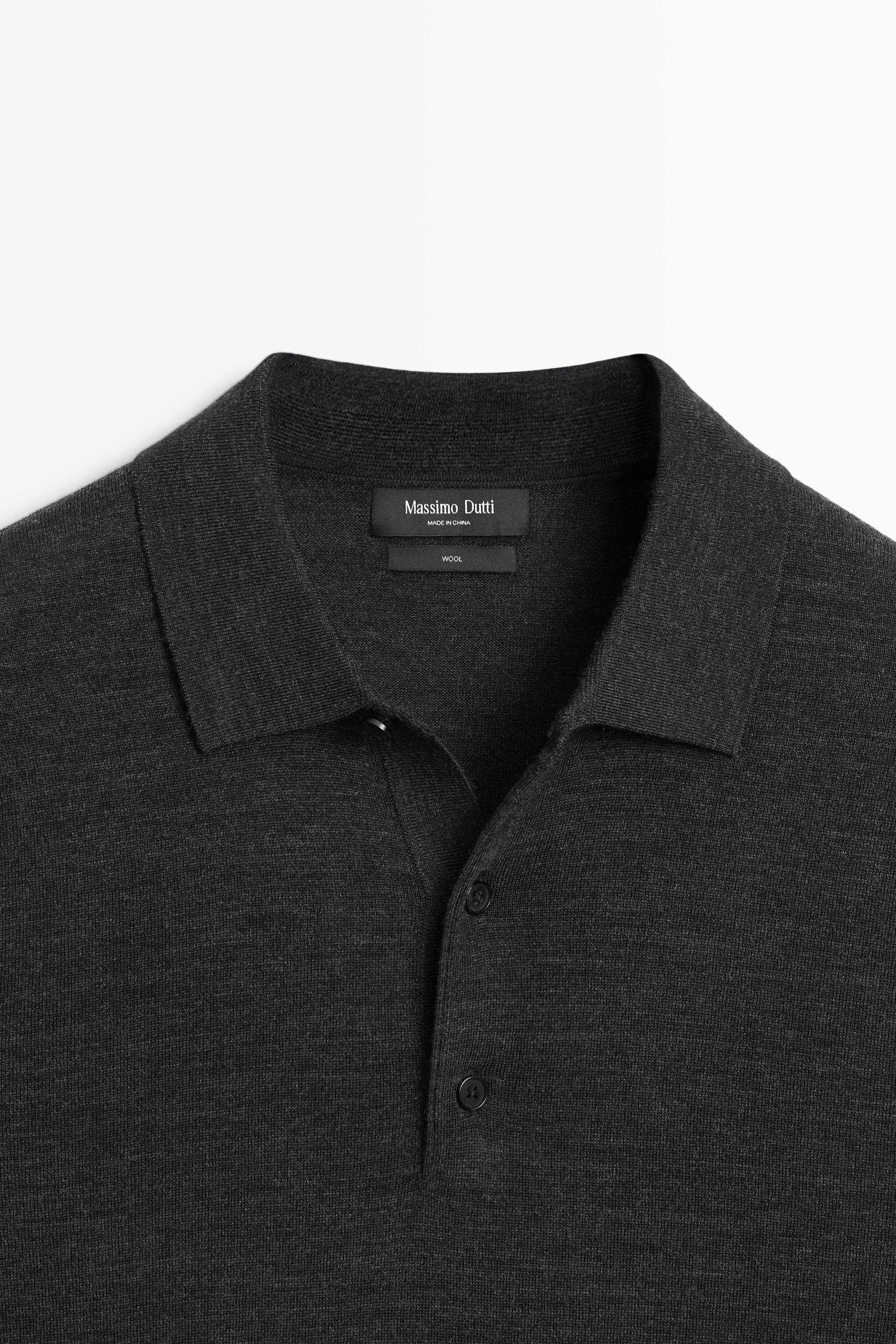 100% merino wool knit polo sweater